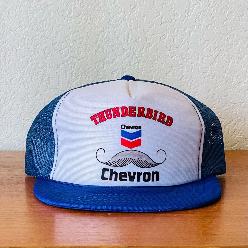 Vintage Thunderbird Chevron Blue and White Trucker.